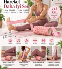 Foam Roller ve Yoga Kemeri Seti Orta Sert EVA Masaj Rulosu 33x14 cm 200 cm Pamuk Kemer