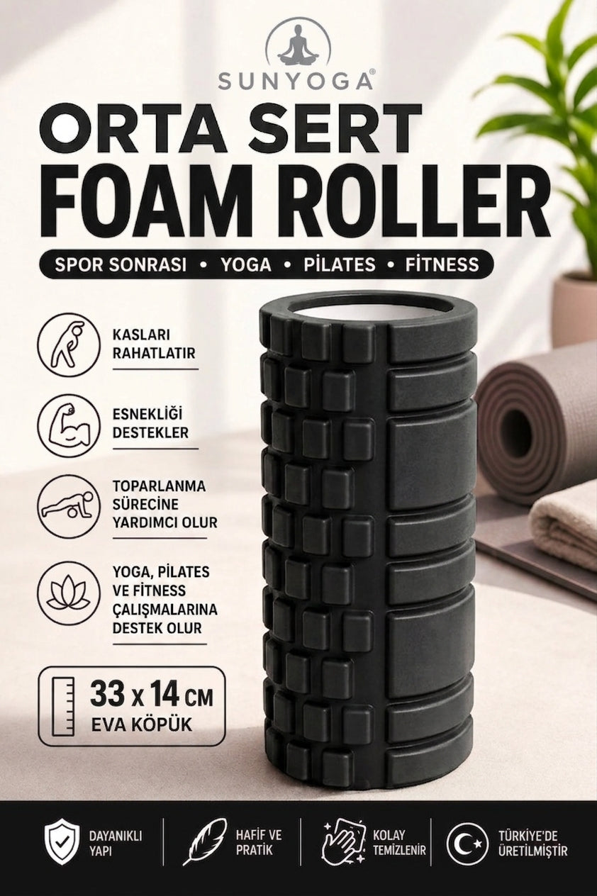 Foam Roller Yüksek Yoğunluklu Orta Sert Masaj Rulosu EVA Kas Gevşetici Yoga Pilates Fitness