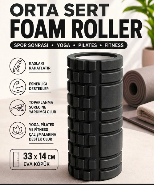 Foam Roller Yüksek Yoğunluklu Orta Sert Masaj Rulosu EVA Kas Gevşetici Yoga Pilates Fitness