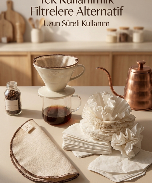 Ham Keten Bez Kahve Filtresi 3’lü Set – Tekrar Kullanılabilir Filtre | V60, Dripper ve Manuel Demleme Uyumlu