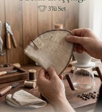 Ham Keten Bez Kahve Filtresi 3’lü Set – Tekrar Kullanılabilir Filtre | V60, Dripper ve Manuel Demleme Uyumlu