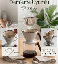 Ham Keten Bez Kahve Filtresi 3’lü Set – Tekrar Kullanılabilir Filtre | V60, Dripper ve Manuel Demleme Uyumlu