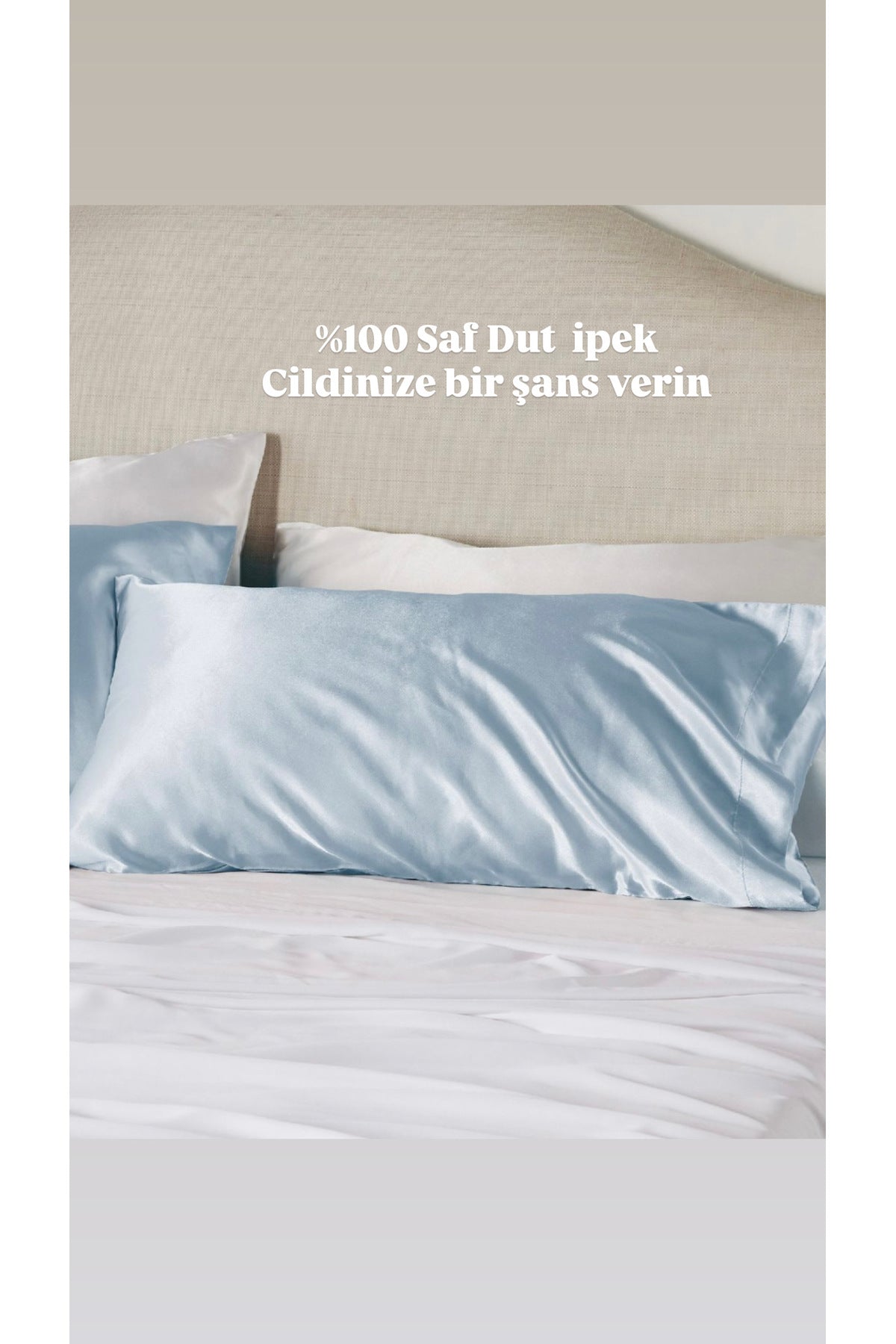 Ipek 22 momme Italyan Dut Ipeği Saf Ipek Yastık Kılıfı Tekli Silk Pillowcase Açık Mavi