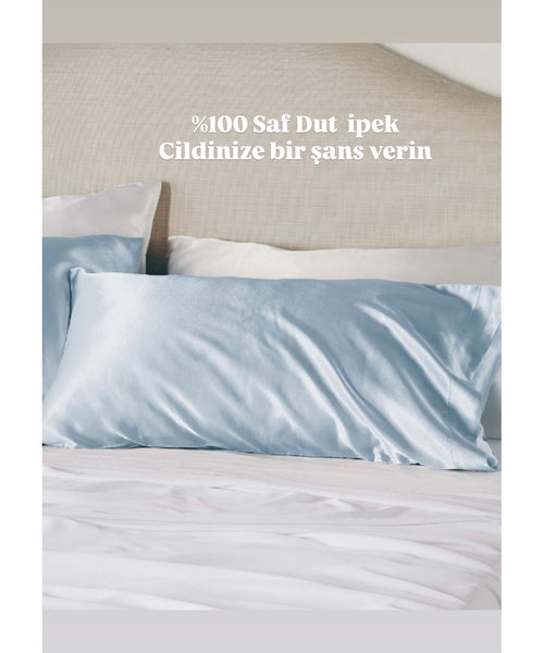 Ipek 22 momme Italyan Dut Ipeği Saf Ipek Yastık Kılıfı Tekli Silk Pillowcase Açık Mavi