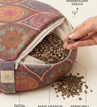 Karabuğday Dolgulu Çok Renkli Mandala Desen Zafu Meditasyon Minderi