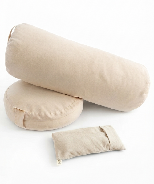 Meditasyon Minderi Seti Karabuğday Kabuğu Dolgulu Zafu Minder, Yoga Bolster ve Lavanta Dolgulu Göz Yastığı | Yoga, Meditasyon, Yin Yoga ve Restoratif Yoga