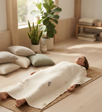 Meditasyon Şalı %100 Pamuk Müslin Yoga Şalı Lavanta Nakışlı Savasana Meditasyon Örtüsü Nefes Egzersizi Battaniyesi Ekru