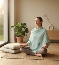 Meditasyon Şalı %100 Pamuk Müslin Yoga Şalı Lavanta Nakışlı Savasana Meditasyon Örtüsü Nefes Egzersizi Battaniyesi Turkuaz
