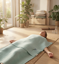 Meditasyon Şalı %100 Pamuk Müslin Yoga Şalı Lavanta Nakışlı Savasana Meditasyon Örtüsü Nefes Egzersizi Battaniyesi Turkuaz