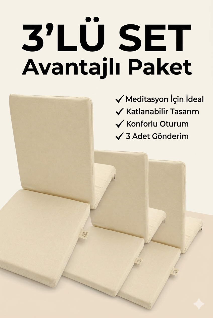 Meditasyon Sandalyesi – Sırt Destekli Yer Minderi, Pamuklu Kumaş 3 Adet