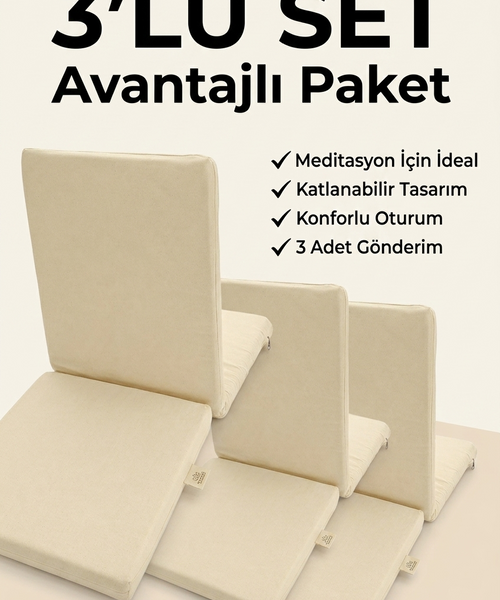 Meditasyon Sandalyesi – Sırt Destekli Yer Minderi, Pamuklu Kumaş 3 Adet