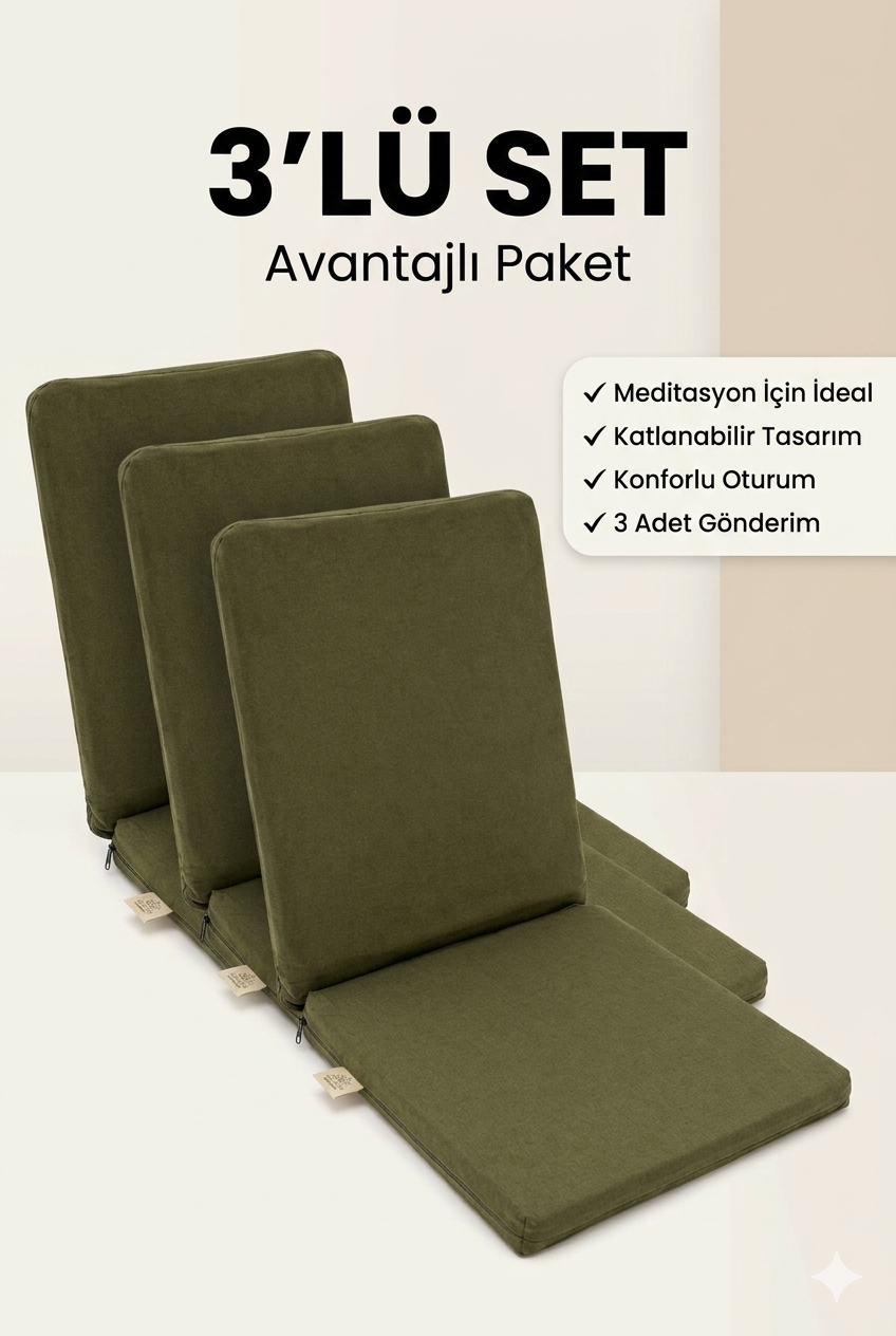 Meditasyon Sandalyesi – Sırt Destekli Yer Minderi, Pamuklu Kumaş 3 Adet