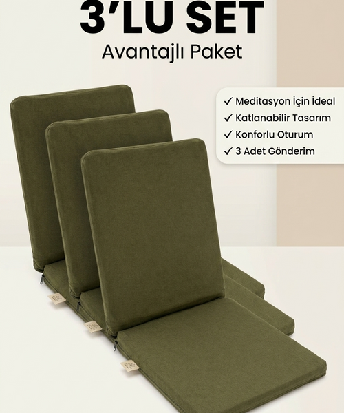 Meditasyon Sandalyesi – Sırt Destekli Yer Minderi, Pamuklu Kumaş 3 Adet