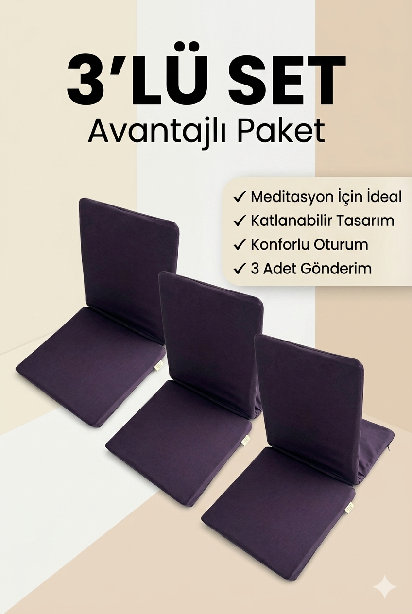 Meditasyon Sandalyesi – Sırt Destekli Yer Minderi, Pamuklu Kumaş 3 Adet