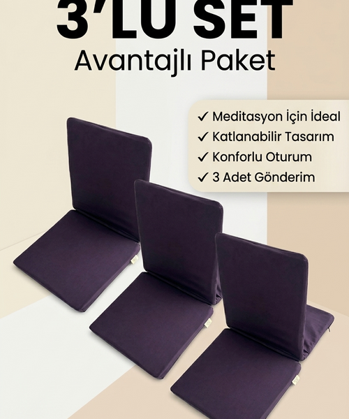 Meditasyon Sandalyesi – Sırt Destekli Yer Minderi, Pamuklu Kumaş 3 Adet