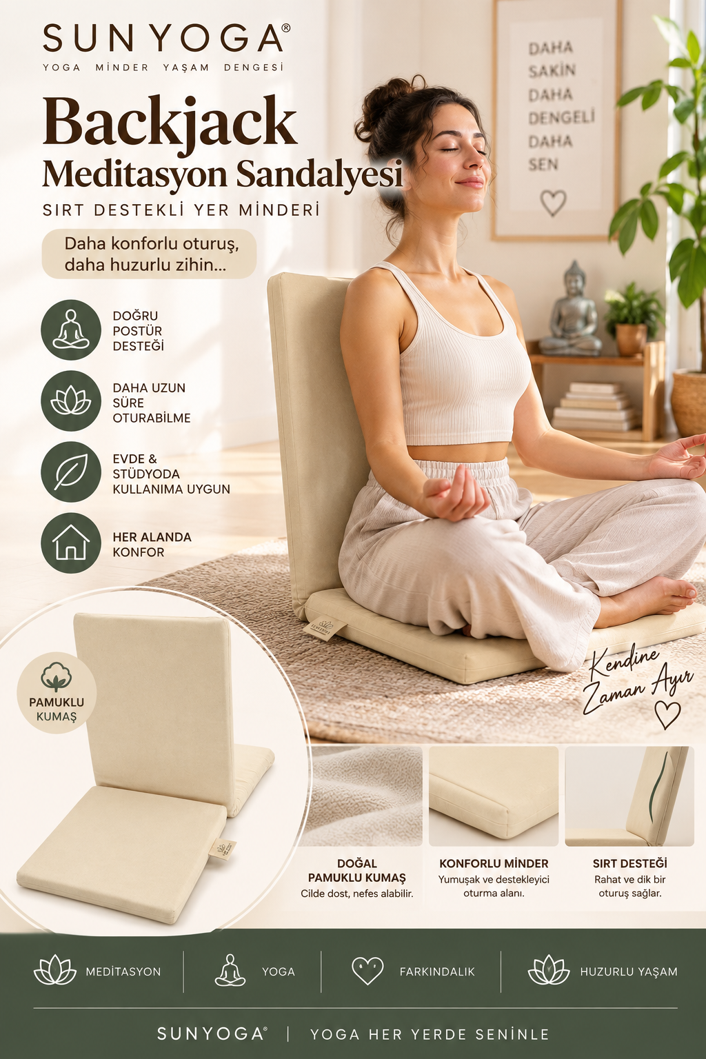 Backjack Meditasyon Sandalyesi Metal İskeletli Sırt Destekli Yoga Yer Minderi