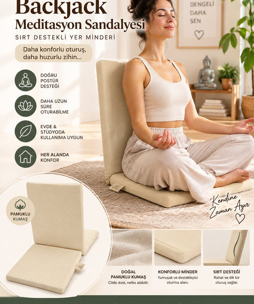 Backjack Meditasyon Sandalyesi Metal İskeletli Sırt Destekli Yoga Yer Minderi