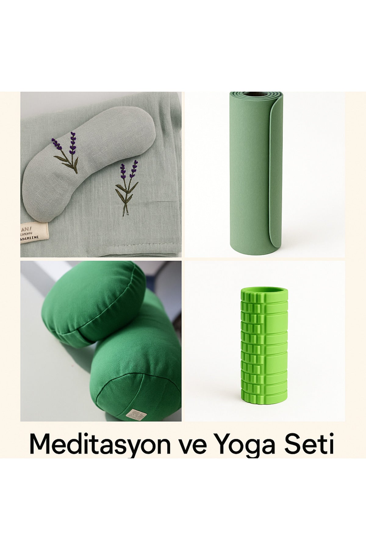 Meditasyon ve Yoga Seti – Karabuğday Kabuğu Dolgulu Minder, Göz Yastığı + Şal, Bolster, Mat