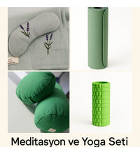 Meditasyon ve Yoga Seti – Karabuğday Kabuğu Dolgulu Minder, Göz Yastığı + Şal, Bolster, Mat