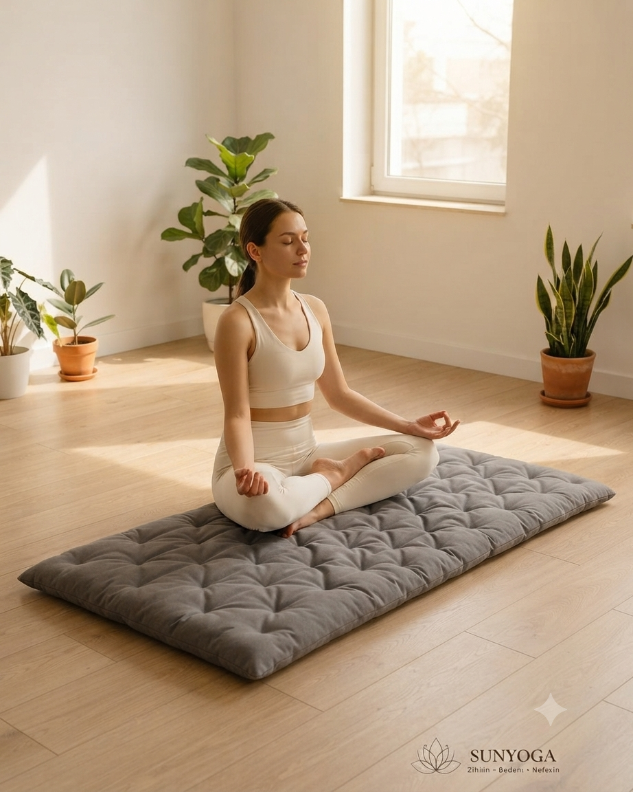 Pamuk Kapitone Meditasyon Minderi 180x60 cm - Konforlu Yoga Matı ve Yer Minderi