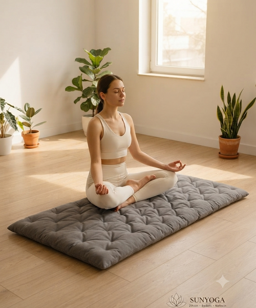 Pamuk Kapitone Meditasyon Minderi 180x60 cm - Konforlu Yoga Matı ve Yer Minderi