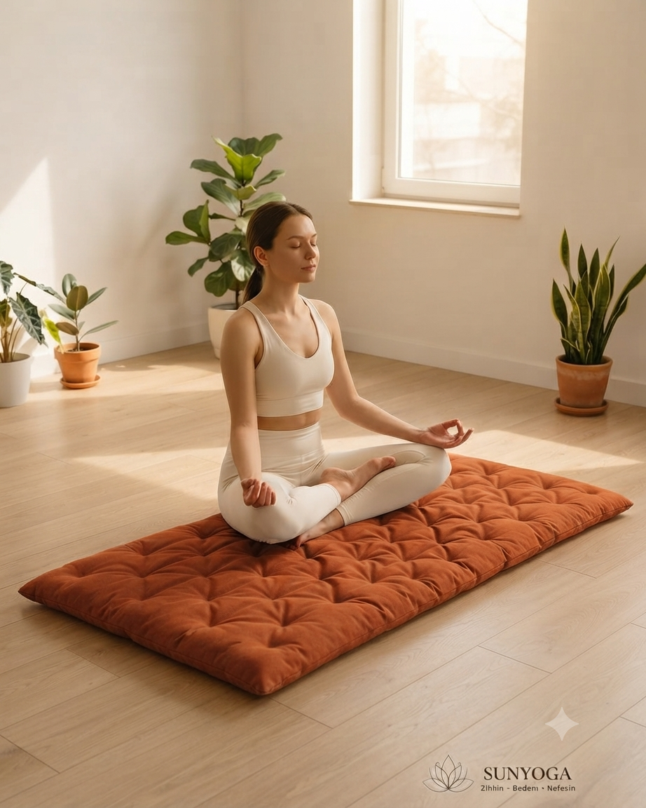Pamuk Kapitone Meditasyon Minderi 180x60 cm - Konforlu Yoga Matı ve Yer Minderi