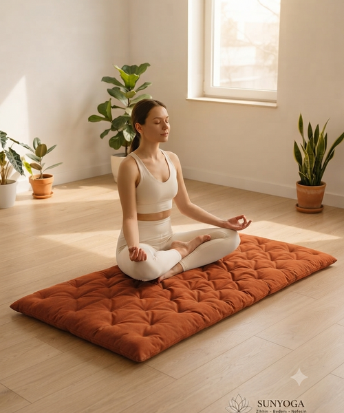 Pamuk Kapitone Meditasyon Minderi 180x60 cm - Konforlu Yoga Matı ve Yer Minderi
