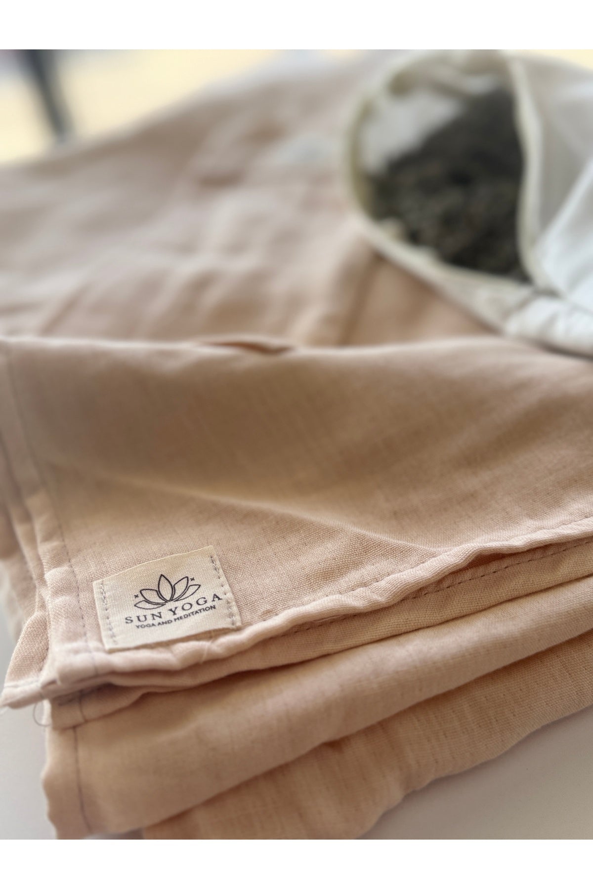 Shavasana Meditasyon & Yoga Battaniyesi – %100 Organik Pamuk Müslin, Açık vizon renk
