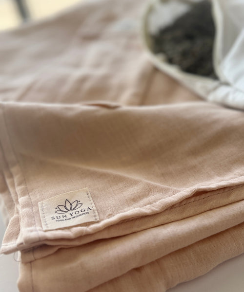 Shavasana Meditasyon & Yoga Battaniyesi – %100 Organik Pamuk Müslin, Açık vizon renk