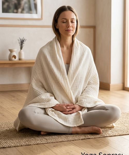 Shavasana Meditasyon & Yoga Battaniyesi – %100 Organik Pamuk Müslin, Kırık Beyaz