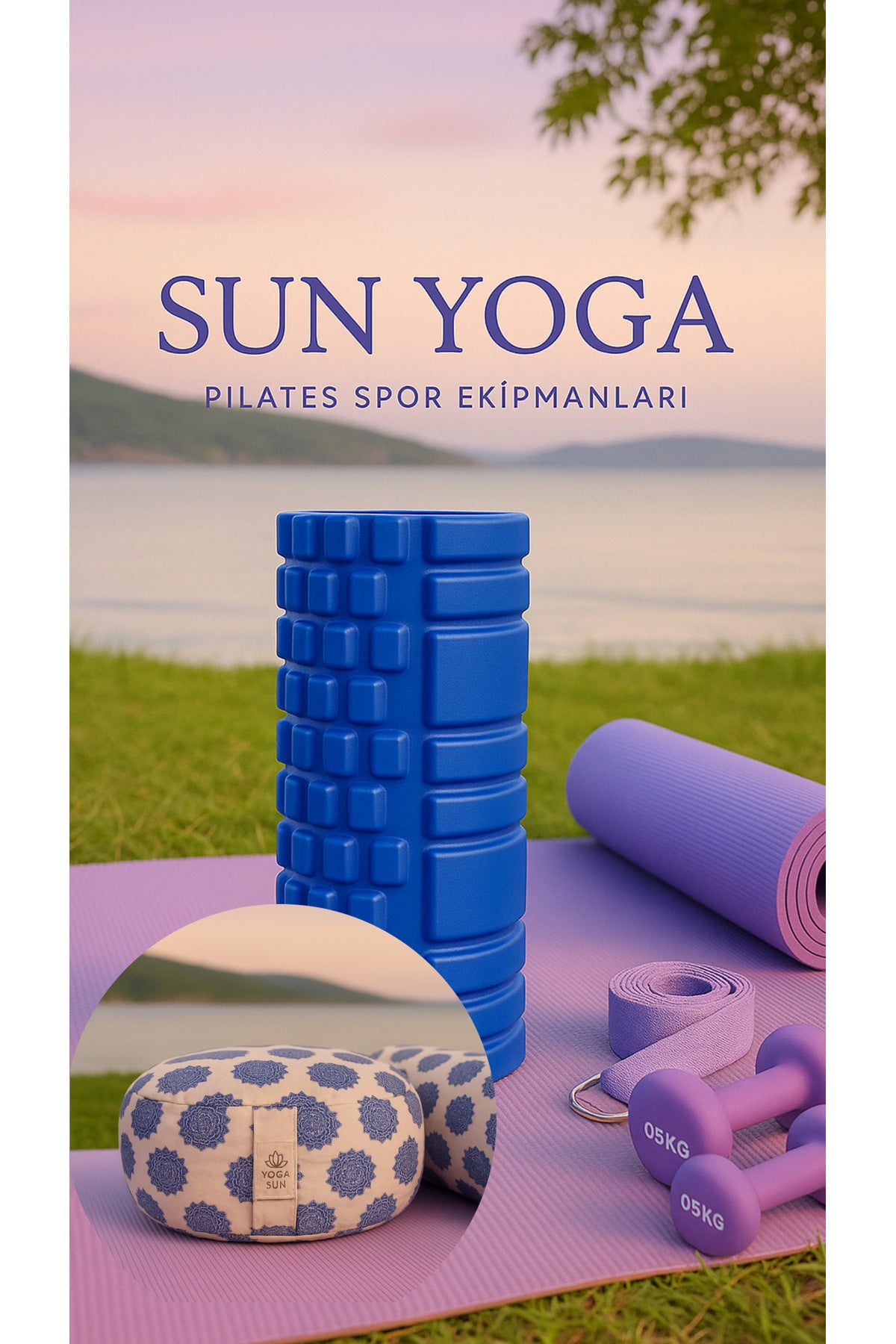 Zafu meditasyon minderi Foam roller mavi ikisi birlikte
