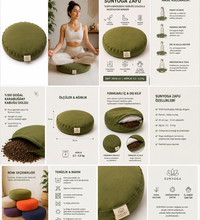 Zafu Meditasyon Minderi, Meditasyon Minderi, Yoga Minderi, Karabuğday Kabuğu Dolgulu, Organik, Pamuk Keten, Oturma Minderi