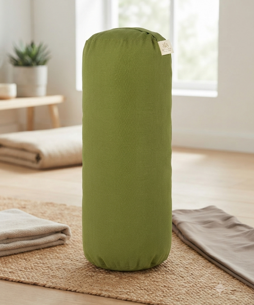 Yoga Bolster Meditasyon Minderi Silindir Yoga Yastığı Pamuk Keten Kumaş Fermuarlı 65x22 cm Yeşil