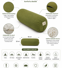 Yoga Bolster Meditasyon Minderi Silindir Yoga Yastığı Pamuk Keten Kumaş Fermuarlı 65x22 cm Yeşil