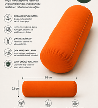 Yoga Bolster Organik Poplin Kumaş Kırpıntı Sünger Dolgulu Meditasyon Yastığı Pilates Destek Minderi 65x22 cm
