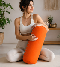 Yoga Bolster Organik Poplin Kumaş Kırpıntı Sünger Dolgulu Meditasyon Yastığı Pilates Destek Minderi 65x22 cm
