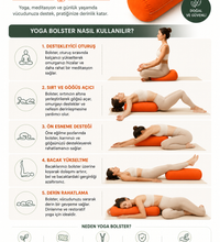 Yoga Bolster Organik Poplin Kumaş Kırpıntı Sünger Dolgulu Meditasyon Yastığı Pilates Destek Minderi 65x22 cm