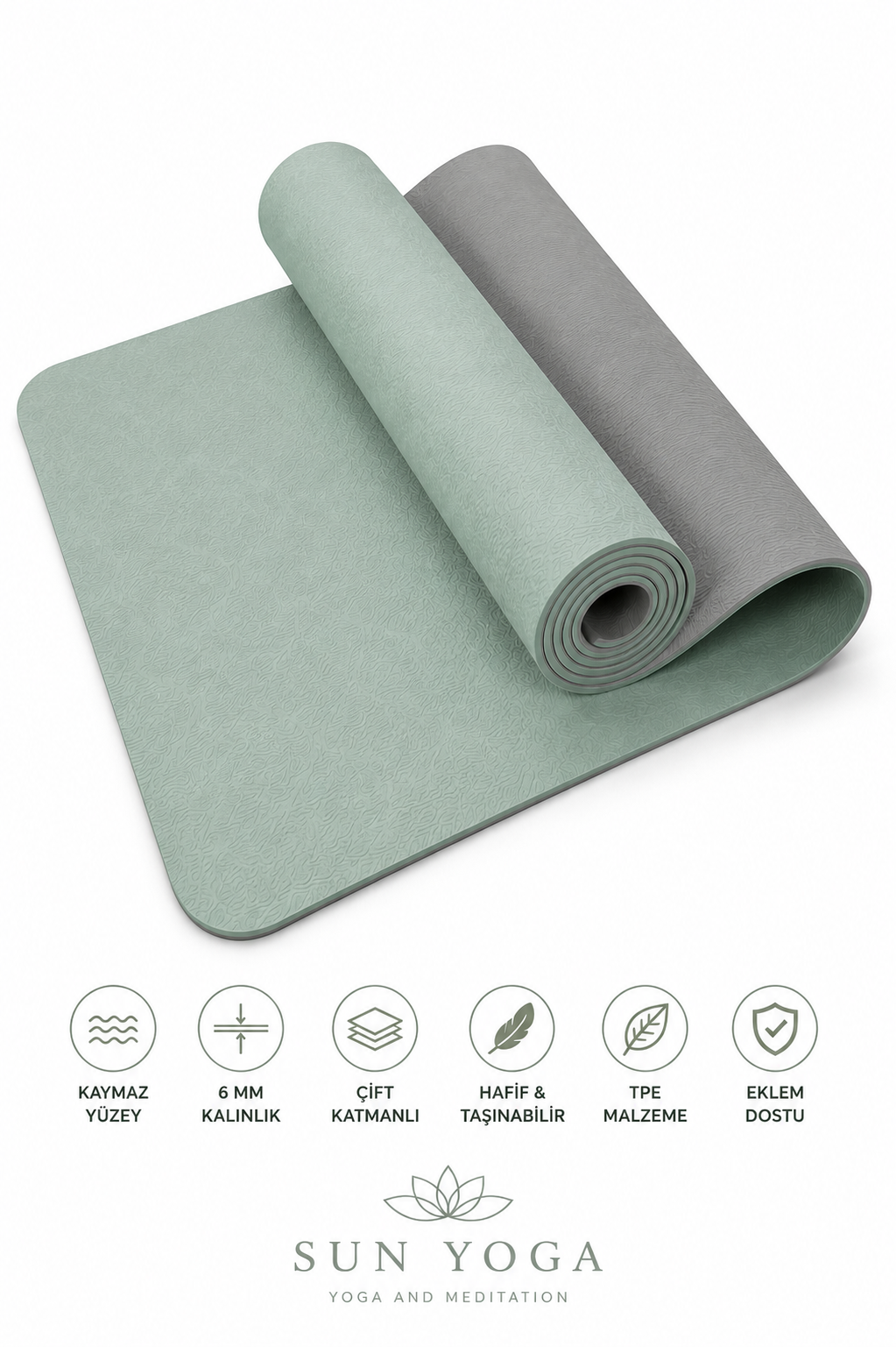 Yoga Matı 6 mm TPE Kaymaz Çift Renkli Ekstra Yumuşak Pilates Fitness Egzersiz Minderi