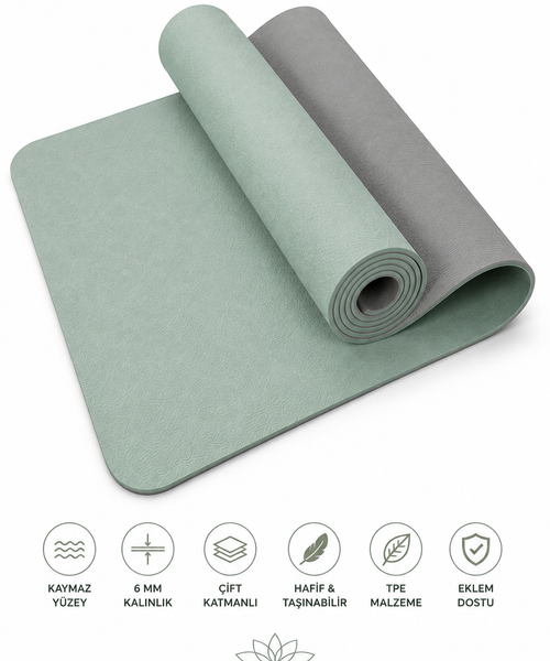 Yoga Matı 6 mm TPE Kaymaz Çift Renkli Ekstra Yumuşak Pilates Fitness Egzersiz Minderi