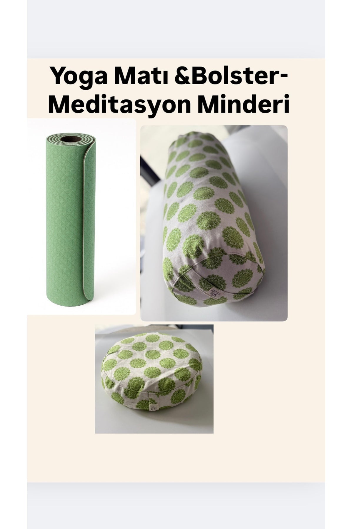 Yoga & Meditasyon Seti – Mat, Bolster ve Meditasyon Minderi (Yeşil)