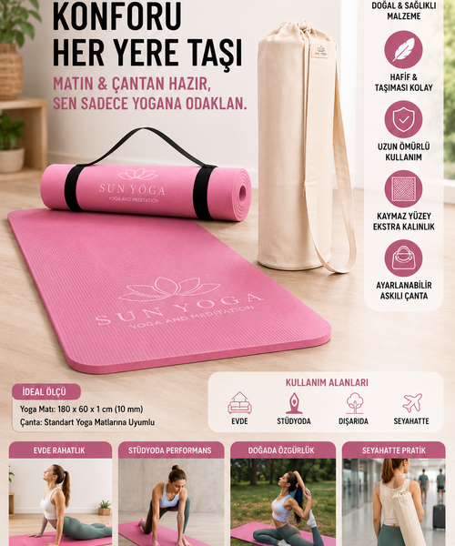 Yoga Seti 10 mm Kaymaz Mat ve %100 Pamuk Çanta