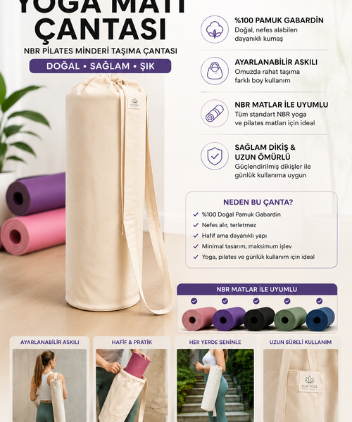 Yoga Seti 10 mm Kaymaz Mat ve %100 Pamuk Çanta
