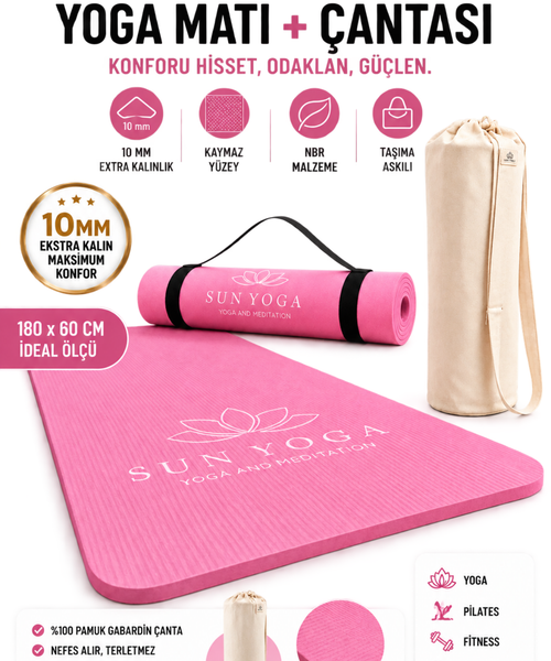 Yoga Seti 10 mm Kaymaz Mat ve %100 Pamuk Çanta