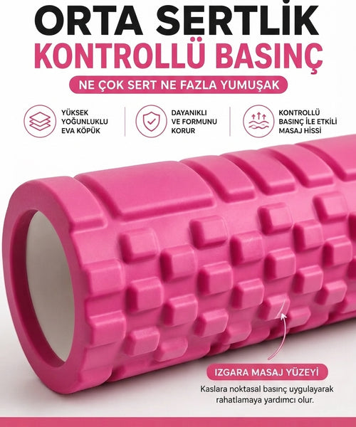 Yüksek Yoğunlukta Orta Sert Foam Roller Fıtness Pilates Yoga Masaj Rulosu Masaj Köpüğü FUŞYA RENK