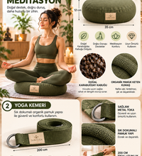Zafu Meditasyon Minderi + 200 cm Yoga Kemeri Seti Karabuğday Dolgulu 35x12 cm