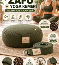 Zafu Meditasyon Minderi + 200 cm Yoga Kemeri Seti Karabuğday Dolgulu 35x12 cm