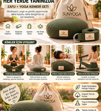 Zafu Meditasyon Minderi + 200 cm Yoga Kemeri Seti Karabuğday Dolgulu 35x12 cm