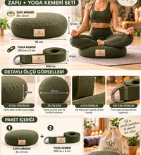Zafu Meditasyon Minderi + 200 cm Yoga Kemeri Seti Karabuğday Dolgulu 35x12 cm