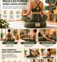Zafu Meditasyon Minderi + 200 cm Yoga Kemeri Seti Karabuğday Dolgulu 35x12 cm