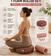 Zafu Meditasyon Minderi Karabuğday Dolgulu + Foam Roller Masaj Silindiri Yoga Pilates Seti